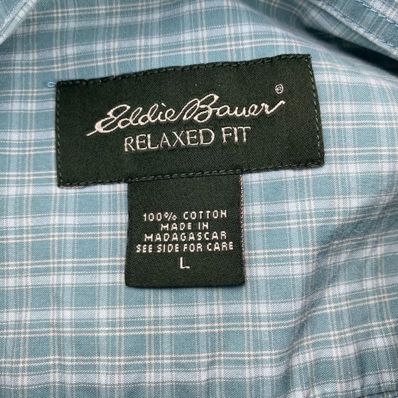 Eddie Bauer Shirt Men Large Teal Plaid Relaxed Fit Casual Button Up Short Sleeve - Picture 3 of 7